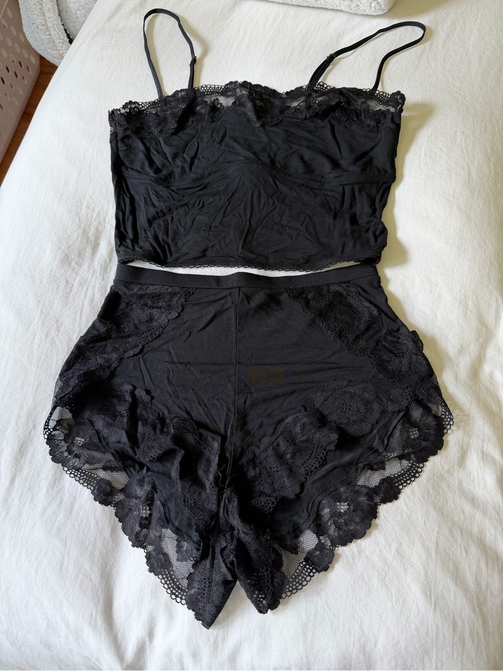 Victoria's Secret Black Lace Cami & High-Waist Shorts Set